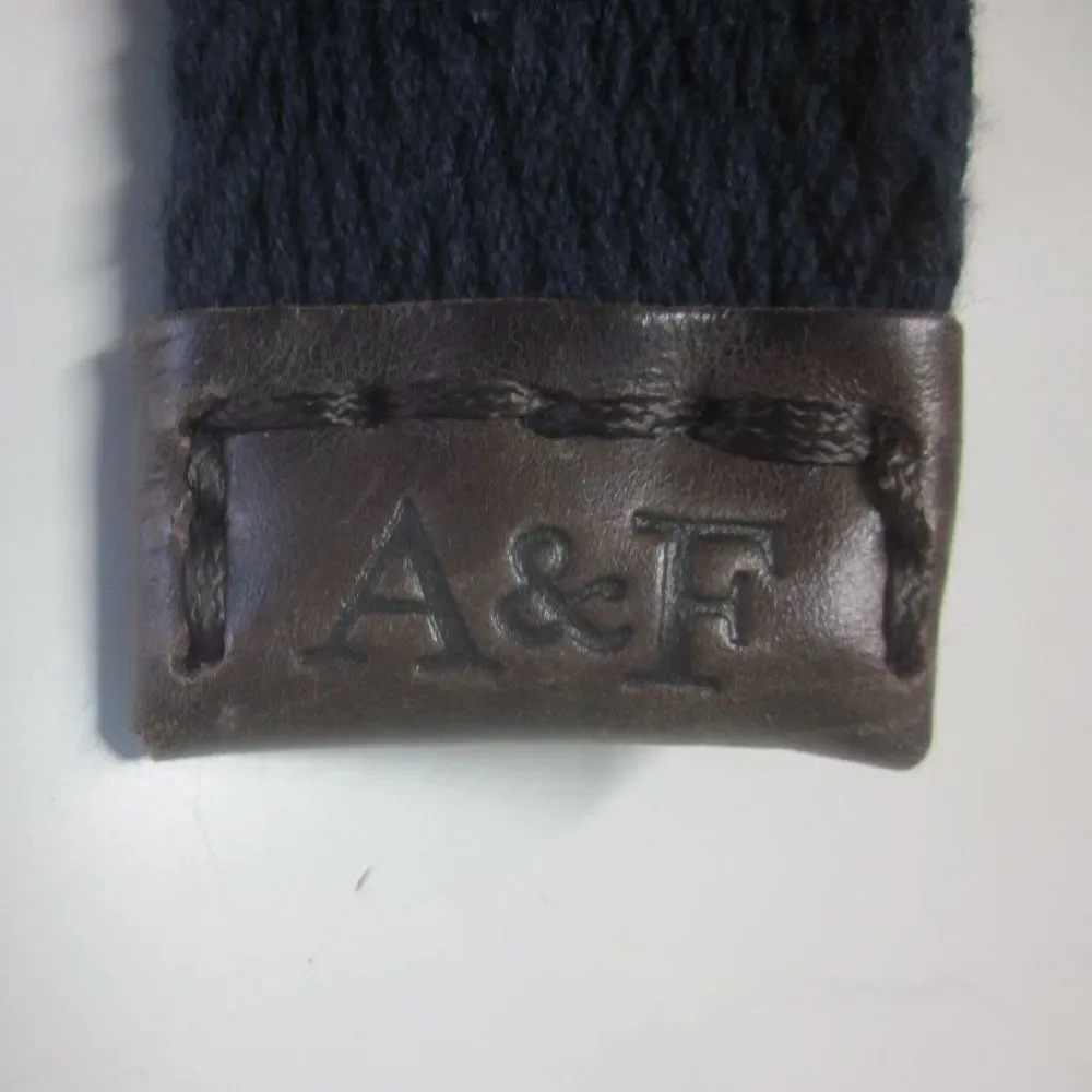 Abercrombie & Fitch Mens Woven Cotton Belt Size 32 Navy Blue w/ Leather Trim
